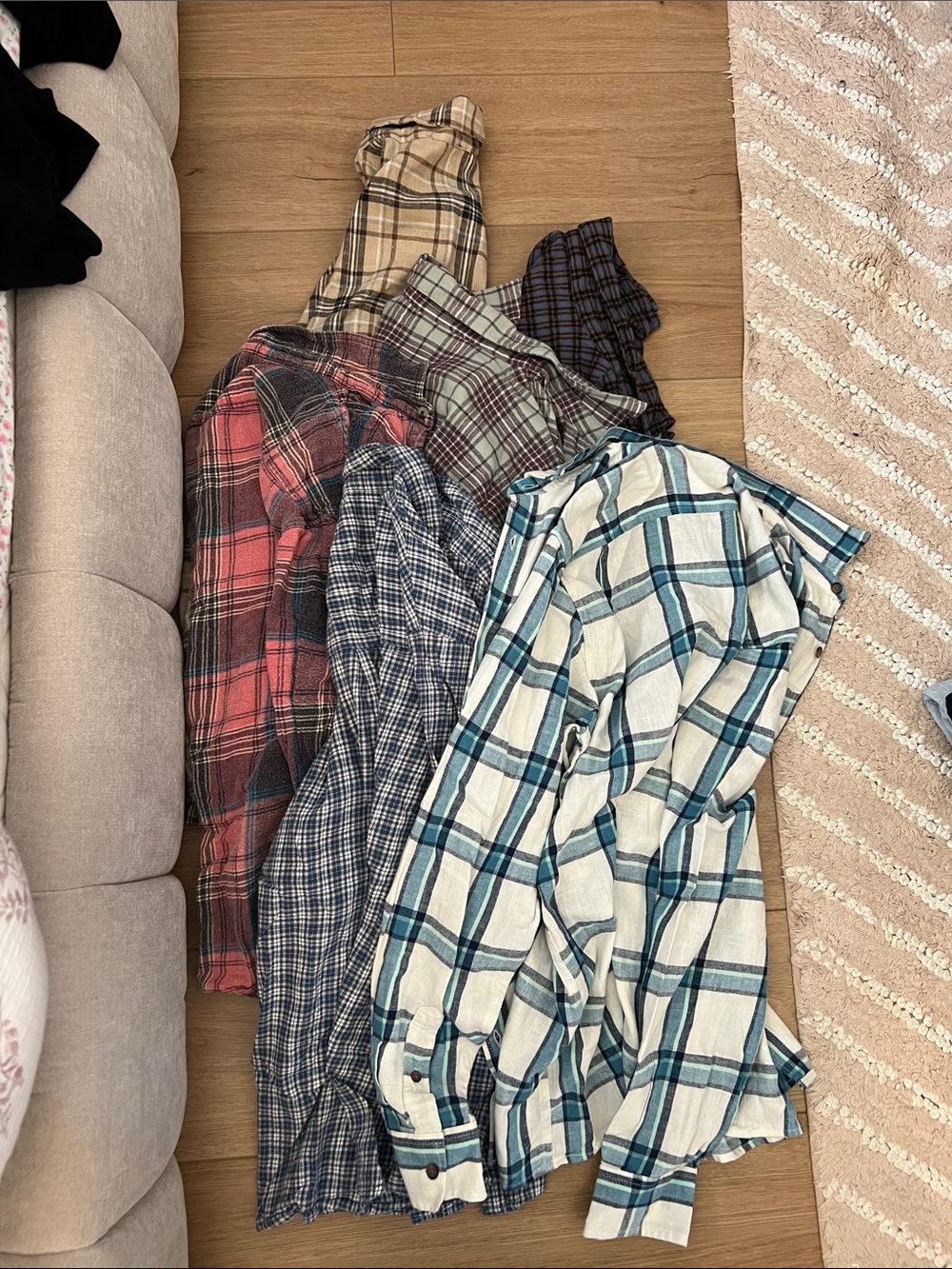 Women’s Plaid Button-Down Flannels- Teal & Cream bundle of 6